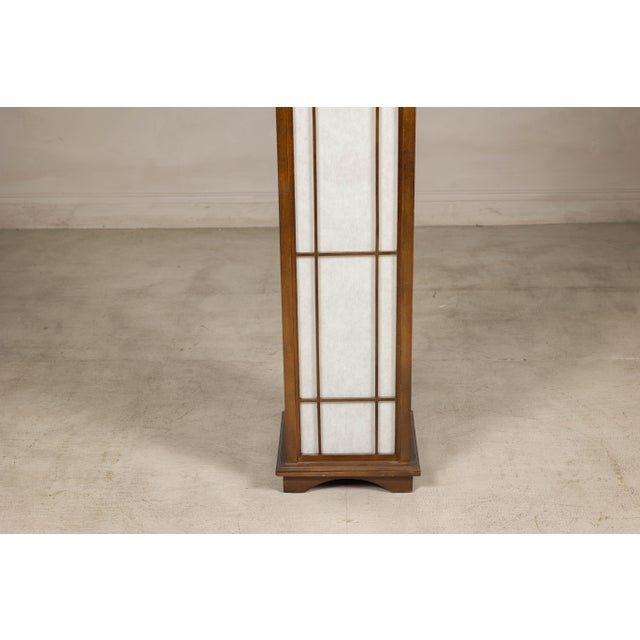 Vintage Tall Japanese Shoji Style Floor Lamp with Rice Paper Panels For Sale - Image 11 of 16