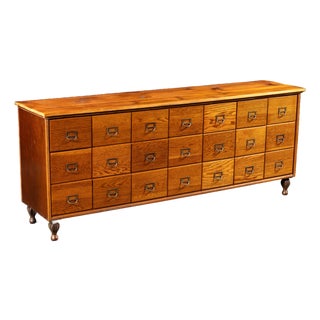 Mid-Century Oak 21-Drawer Industrial Index Cabinet For Sale