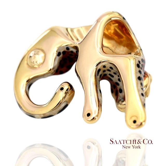 Metal 14k (585) Solid Yellow Gold Enamel Leopard Pendant Necklace For Sale - Image 7 of 11