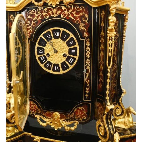 French Boulle Style Mantel Clock with Pedestal Stand For Sale - Image 4 of 16
