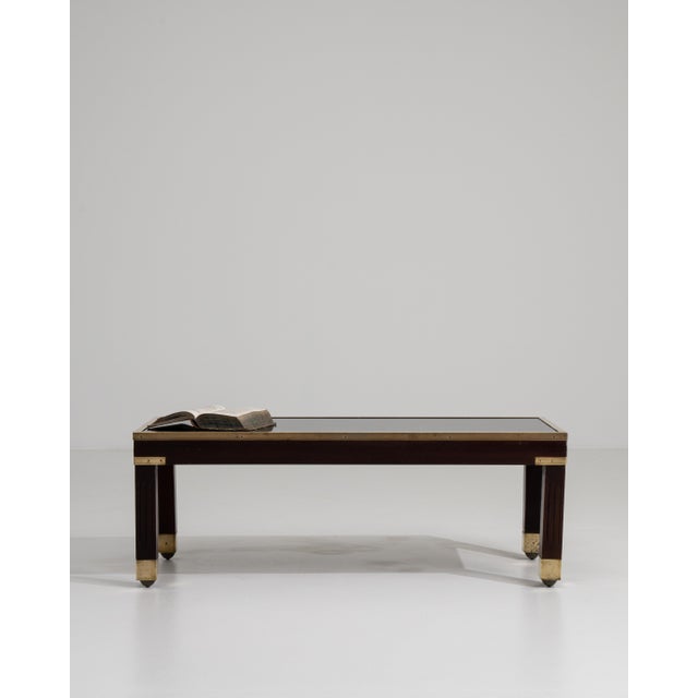 1960s Wood & Brass Coffee Table With Glass Covered Relief Of Galloping Horses For Sale - Image 9 of 13