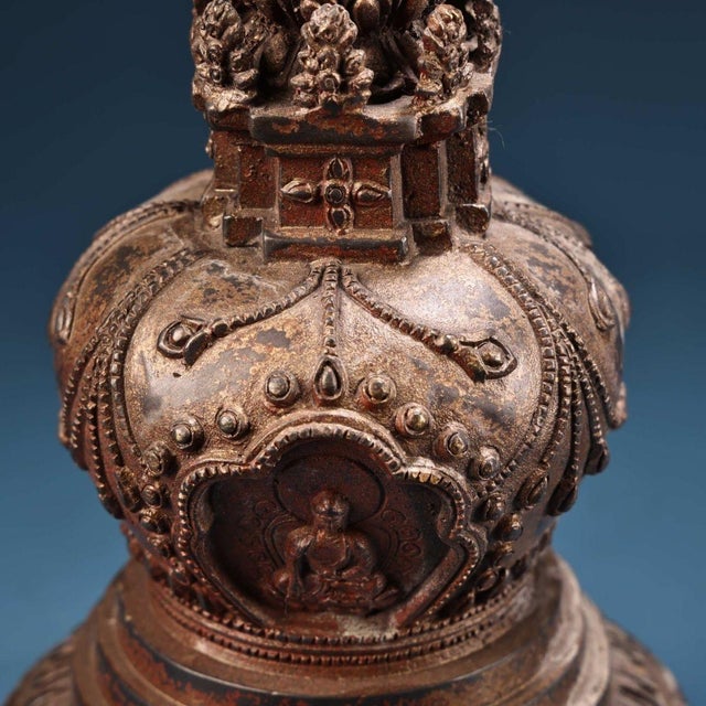 Late 19th Century Late 19th Century Gilt Copper Tibetan Buddhist Stupa, 1.6kg For Sale - Image 5 of 9