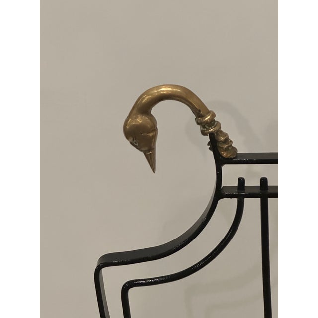 Maison Jansen Black Iron and Brass Swan & Lyre Motif Dining Chairs -Set of 4 For Sale In Philadelphia - Image 6 of 11