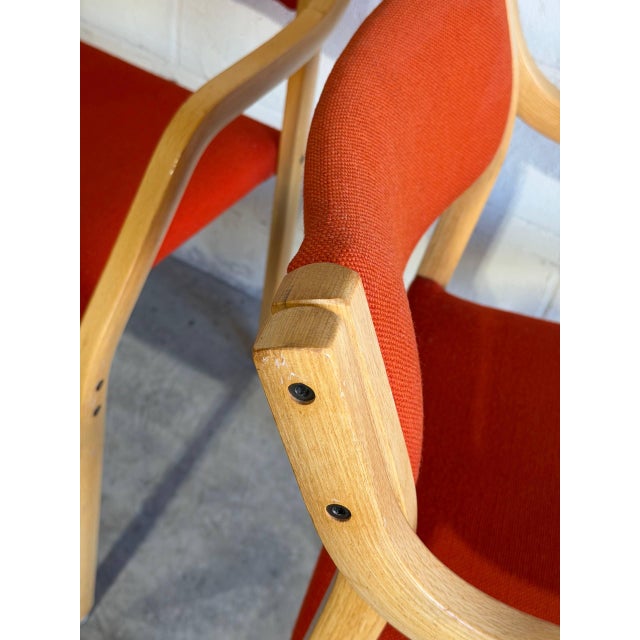 Red Fabric Bentwood Armchairs Pair Scandinavian Mid-Century Modern 1970s For Sale - Image 11 of 12