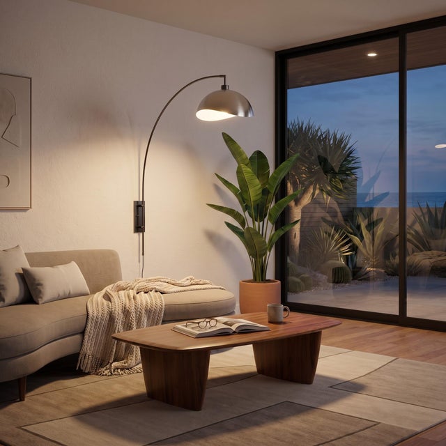 Luna Bella Wall Arc Lamp - Black Nickel, Satin/White Shade, Dimmable For Sale In Los Angeles - Image 6 of 7