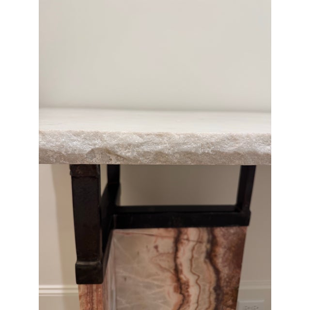 2010s Architectural Marble & Onyx Console Table With Blackened Iron Base For Sale - Image 5 of 8