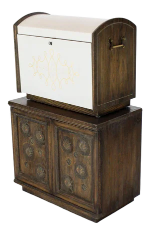 Cerused Carved Scallop Oak Leather Wrapped Campaign Portable Secretary Desk