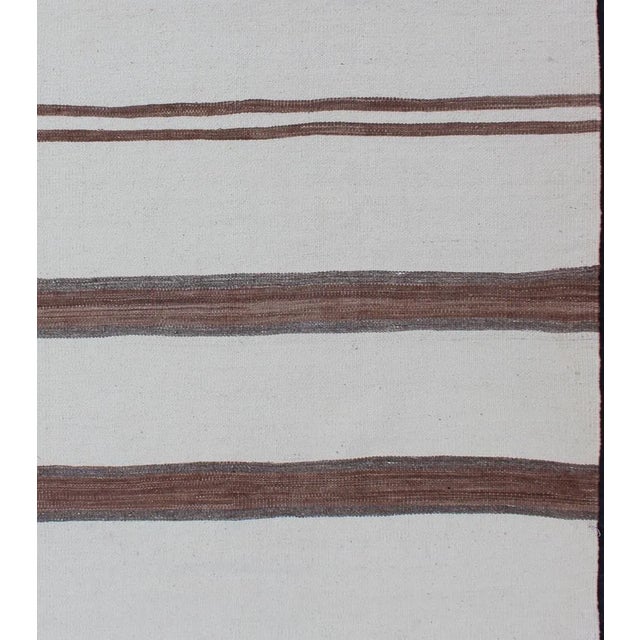 Square size Turkish Vintage Kilim Flat-Weave Rug in Brown and off white with Stripe Design. Keivan Woven Arts / rug...
