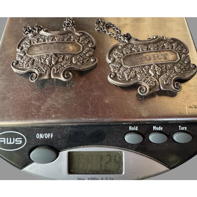 Victorian Antique Victorian Embossed Sterling Silver Port & Sherry Liquor Decanter Bottle Tags For Sale - Image 3 of 5