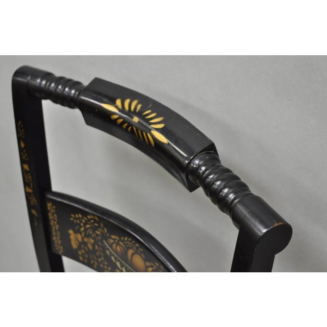 Black Vintage Nichols & Stone Hitchcock Harvest Stencil Painted Black Side Chair For Sale - Image 8 of 13