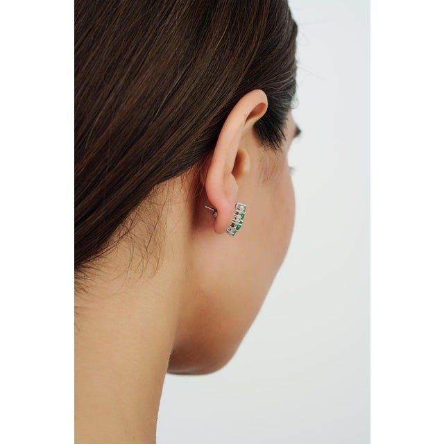 Vintage Inspired Emerald & Diamond Cluster Stud Earrings in 925 Silver, a Pair For Sale - Image 6 of 14