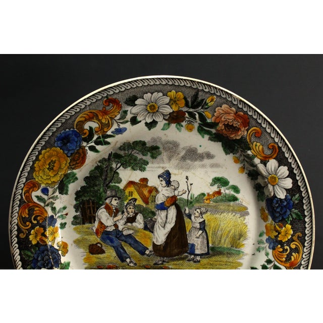 1830s Creil L &T French Faience Polychrome Transfer Plate "Le Repas Champetre" For Sale In Houston - Image 6 of 14