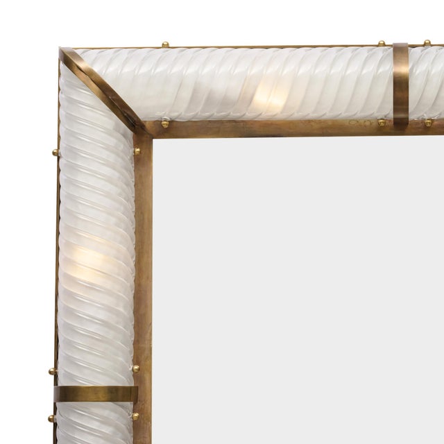 Impressive Venetian Glass and Brass Mirror With Lighting, Murano, Italy For Sale In Austin - Image 6 of 9