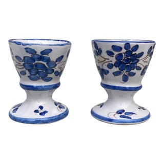 Blue & White Faience Egg Cups Martres Tolosane-A Pair For Sale