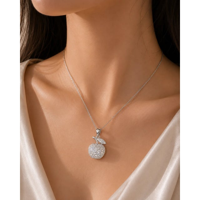 Modern Late 20th Century 14K White Gold Diamond Big Apple Pendant Necklace For Sale - Image 3 of 3