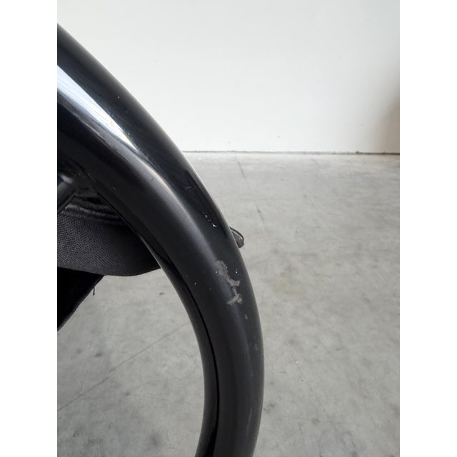 Black Post Modern Black Tubular Metal and Leather Rocker Attrb Les Amisco Canada c.1980's For Sale - Image 8 of 9