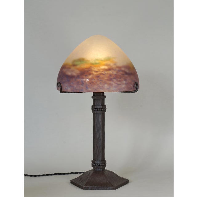 Muller frères A wonderful French art deco lamp made around 1925. The high-quality wrought iron base holds a large Muller...