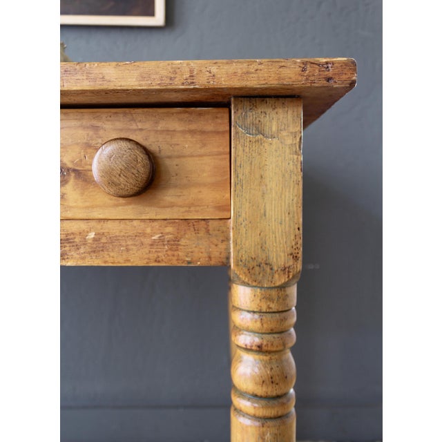 Victorian 19th Century Scrubbed Pine Farmhouse Desk or Dining Table With Turned Legs For Sale - Image 3 of 17