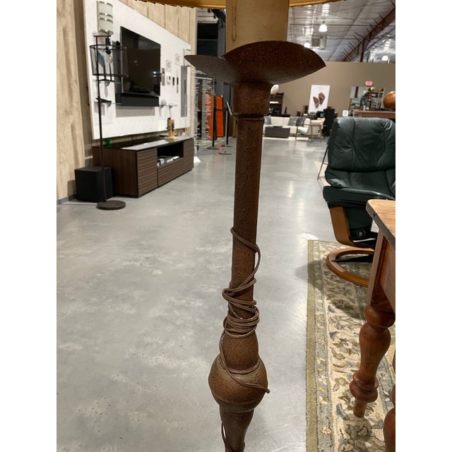 1950s Vintage Wrought Iron Tripod Floor Lamp With Pleated Shade For Sale - Image 5 of 8