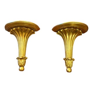 Vintage Italian Giltwood Neoclassical Wall Bracket Shelves – Pair For Sale