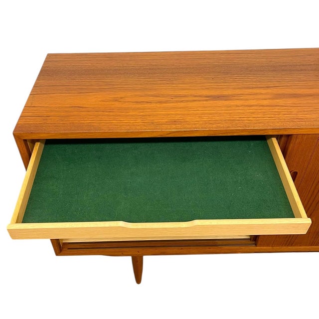 Vintage Danish Mid-Century Modern Teak Sliding Door Credenza / Sideboard With Drawer For Sale - Image 4 of 13
