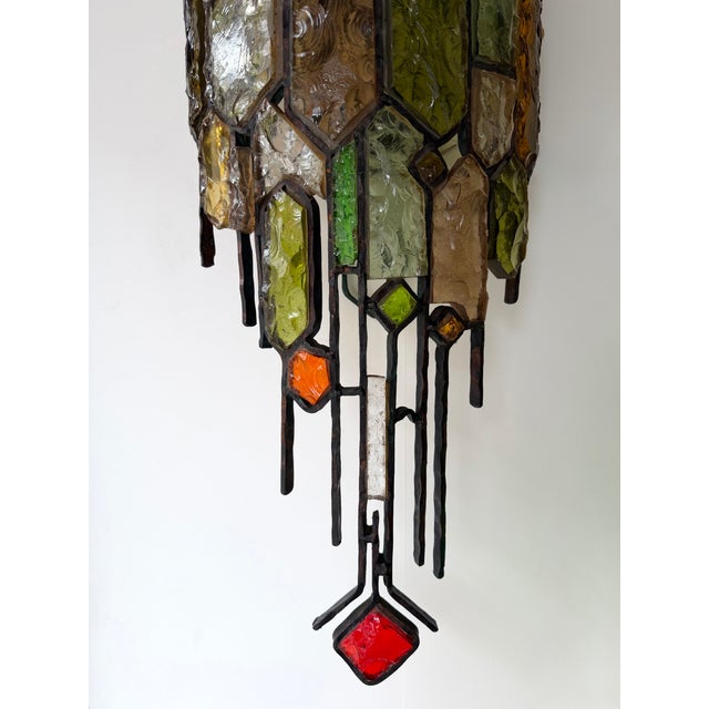 Large Pair of Hammered Glass Wrought Iron Sconces by Longobard, Italy. 1970s For Sale - Image 11 of 15