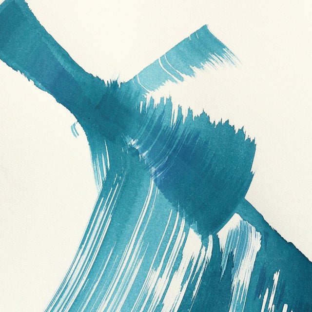 The Cyan Dress 5 - Abstract Flowy Minimalist Figurative Ink Painting on Paper Original Artwork by Bettina Mauel For Sale - Image 4 of 6