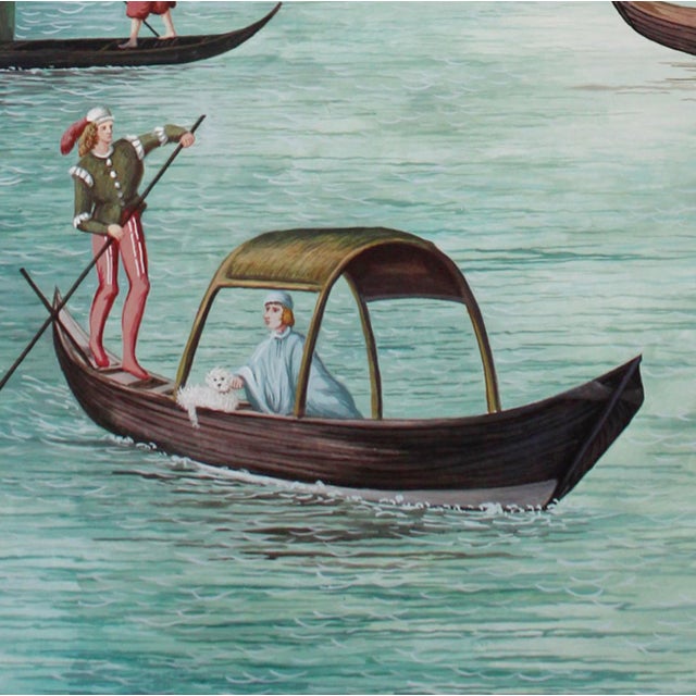 Classical Roman Venetian Grand Canal Hand-Painted Panoramic Wallpaper, 3-Panel Set For Sale - Image 3 of 4