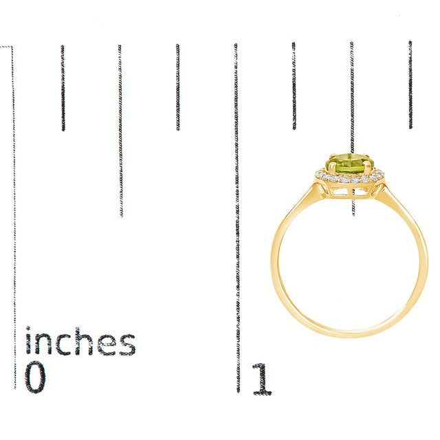 Metal 10K Yellow Gold Green Peridot and 1/10 Cttw Diamond Halo Ring, Size 6.5 For Sale - Image 7 of 7