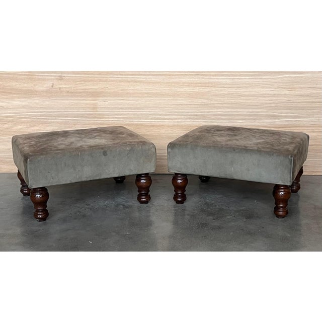 Pair of Footstools with leather seat and Bowl Legs For Sale - Image 16 of 18