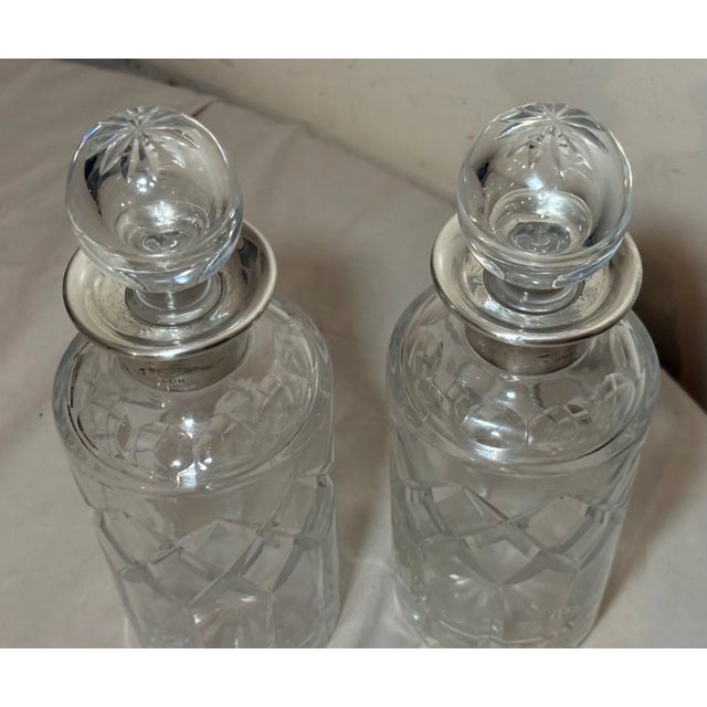 Antique William Devenport Sterling Silver Cut Crystal Glass Decanter - a Pair For Sale - Image 14 of 15