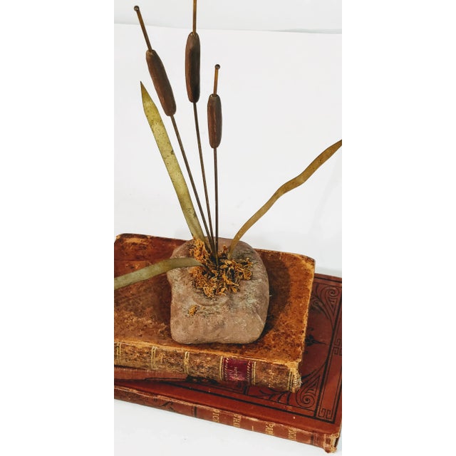 Vintage Brass Cattails Mid Century Rock Decor For Sale - Image 10 of 11