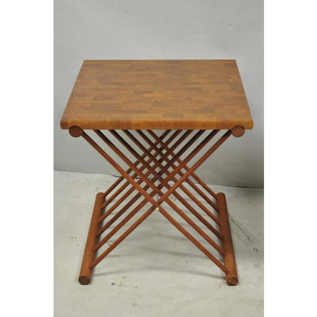Mid Century Danish Modern Mandalay Teak Folding Campaign Style Side Tables Pair For Sale In Philadelphia - Image 6 of 18