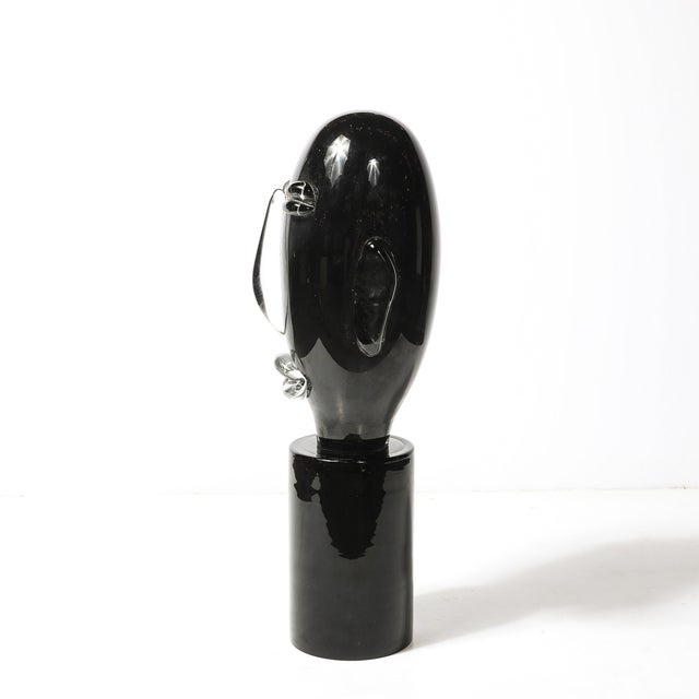 Mid-Century Hand-Blown Murano Black Glass Head Sculpture Signed Sergio Rossi For Sale - Image 9 of 14