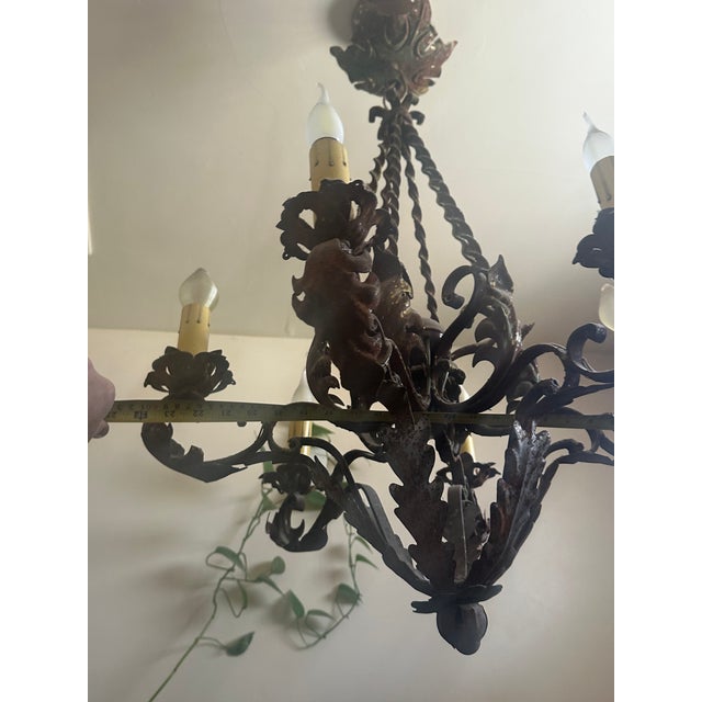 Early 20th Century Early 20th Century Elegant Hand-Forged Mizner Iron Chandelier For Sale - Image 5 of 9