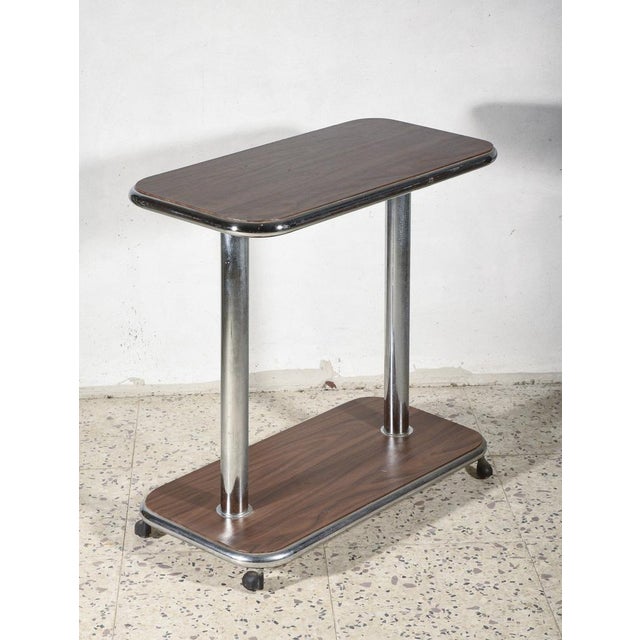 Wood Trolley Table in Wood and Chromed Steel, Italy, 1980 For Sale - Image 7 of 8