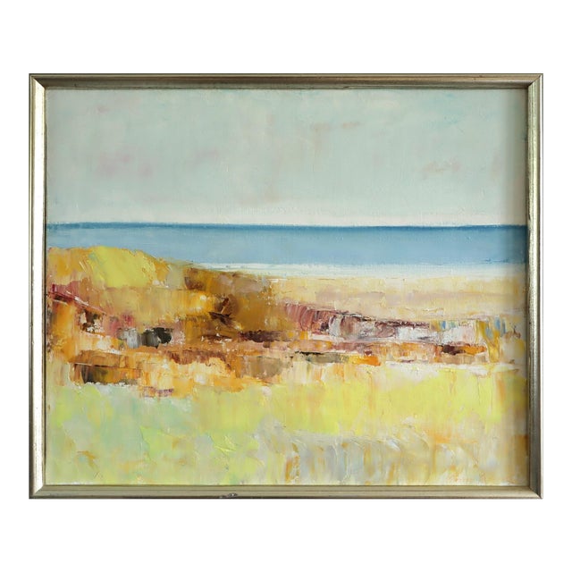Mid-Century Modern 'Shoreline Light' Vintage Original Swedish Abstract Coastal Landscape Oil Painting, Framed For Sale