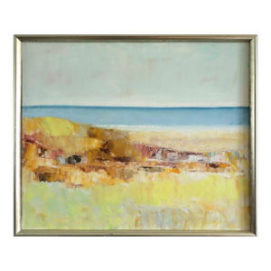 Mid-Century Modern 'Shoreline Light' Vintage Original Swedish Abstract Coastal Landscape Oil Painting, Framed