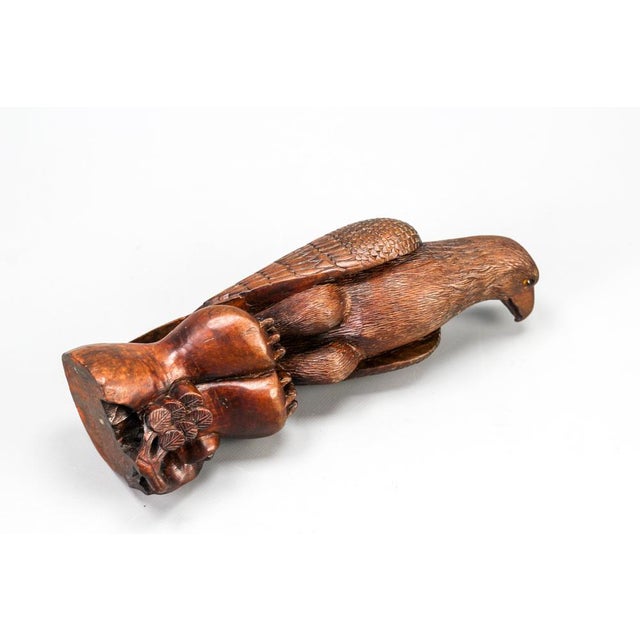 Art Deco Carved Wooden Eagle Sculpture with Glass Eyes, 1960s For Sale - Image 12 of 18