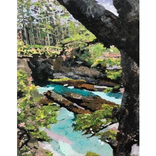 Cape Flattery by Carrie Goller | Oil and Cold Wax on Wood Panel Landscape with water and trees For Sale