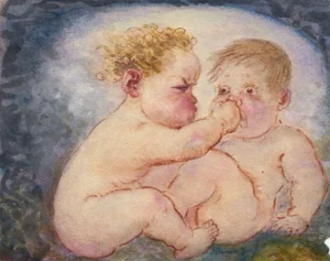 G. Cervelli, Fighting Babies La Discorde Cartoon, 1910s, Watercolour