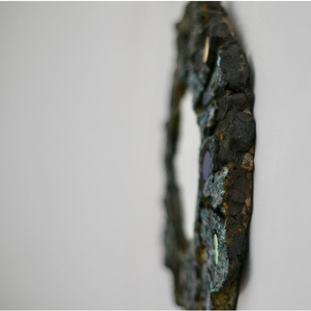 Jacky Coville ceramic mirror, 1970s. In very good condition, raw style, colored glass discs. I have official proof of...