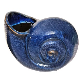14.5" Mid-Century Modern Pottery X- Large Nautilus Planter Deep Cerulean Blue For Sale