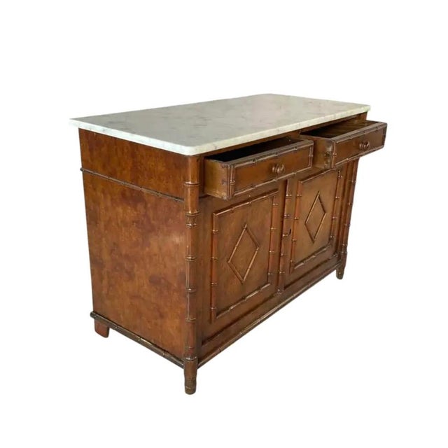 Birdseye Maple Faux Bamboo Marble Top Cabinet For Sale - Image 10 of 12