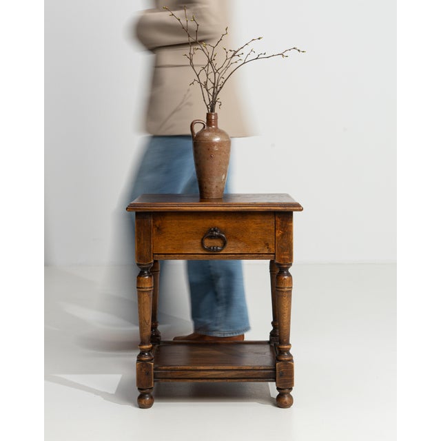 Wood Oak Side Table In Original Patina For Sale - Image 7 of 11