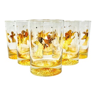 Vintage Culver 24k Gold Angel Low Ball Glasses-Set of 6 For Sale