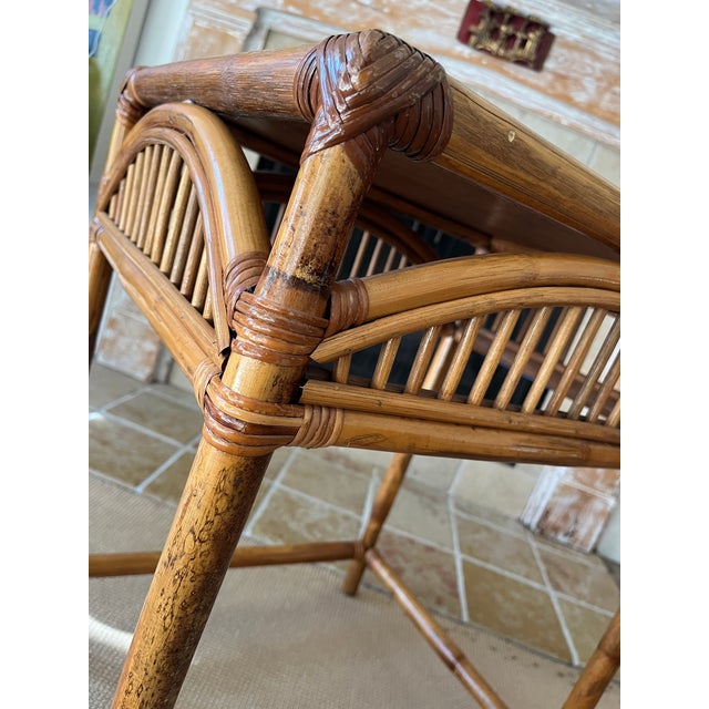 McGuire Vintage Rattan Bamboo Side Table For Sale - Image 4 of 11
