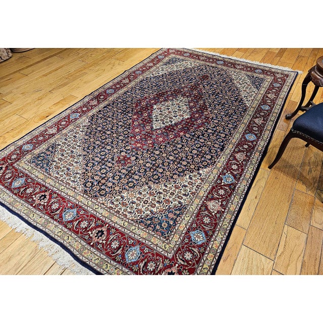 19th Century Antique Persian Tabriz Area Rug. Hand-Knotted Wool, Herati Geometric Pattern, Navy & Red, 6x10 For Sale - Image 5 of 16