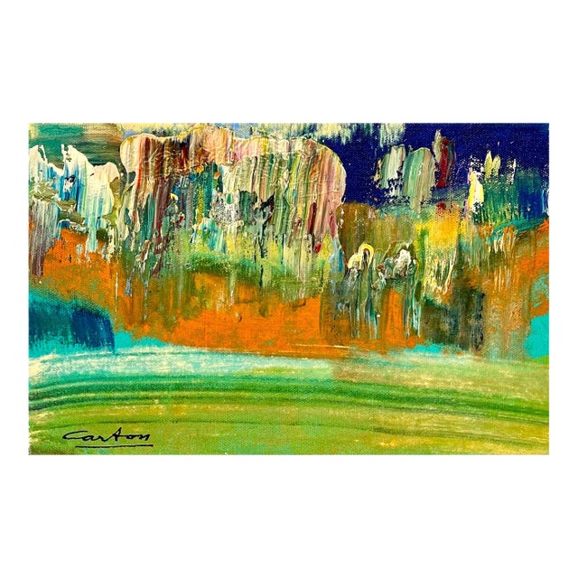 American Vivid Abstract Expressionist Art Oil Painting Norman Carton, Wpa Artist For Sale