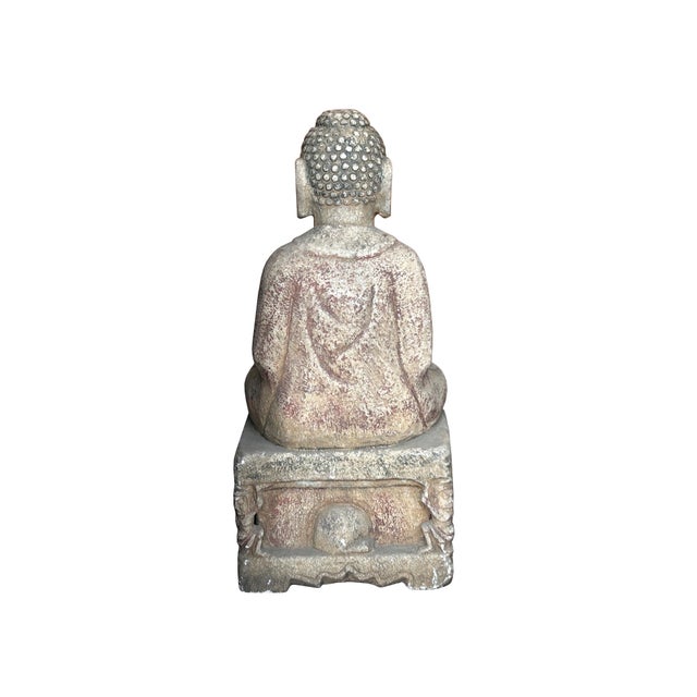 Chinese Distressed Brown Gray Stone Sitting Meditation Buddha Statue For Sale - Image 12 of 17